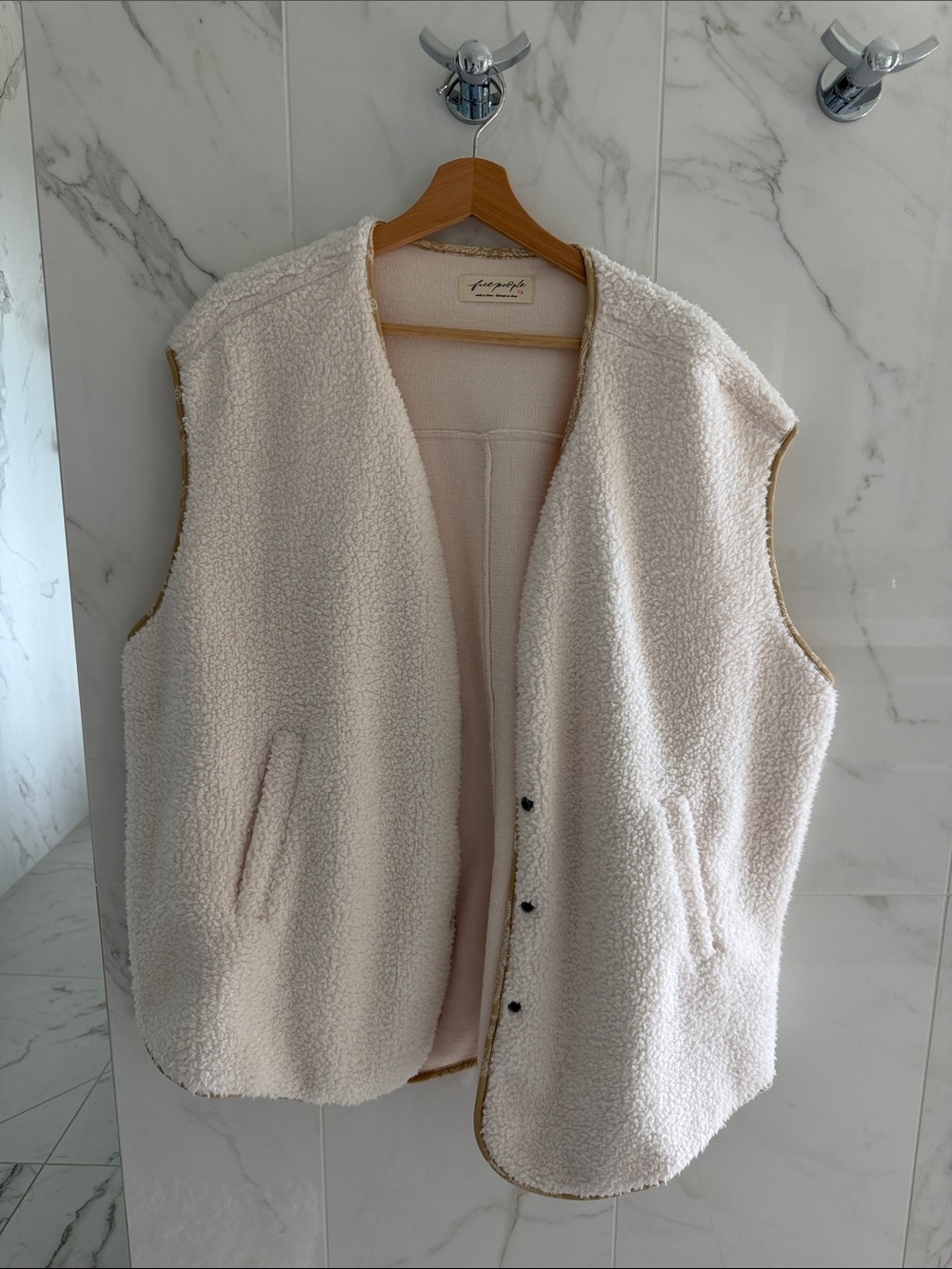 Free People Cream Sherpa Snap-Front Vest